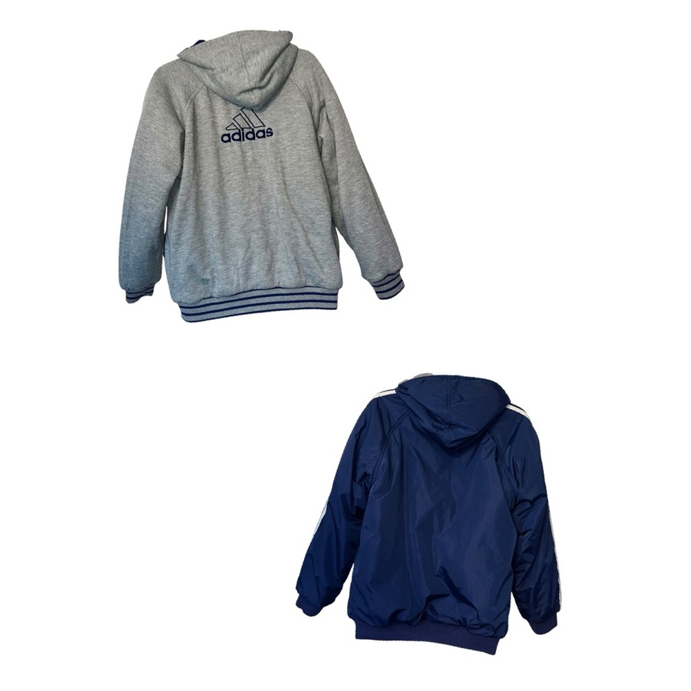 Vintage Adidas Reversible Hooded Bomber Jacket Boys XL Blue White Full Zip - Picture 1 of 16
